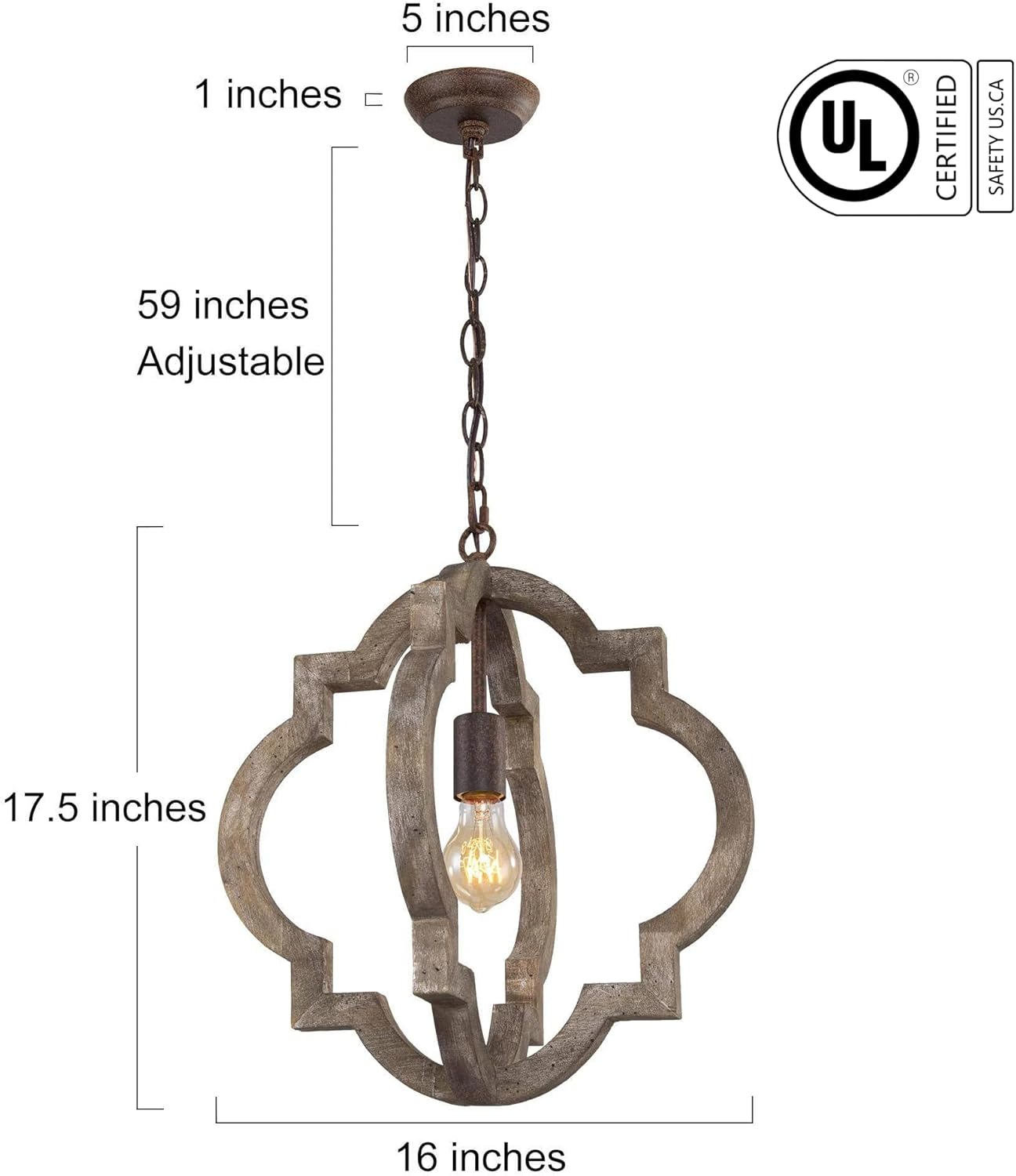 LOG BARN Farmhouse Pendant Lights Kitchen Island, 16'' Orb Distressed Wood Pendant Light Fixtures, Rustic Large Kitchen Pendant Lighting Over Island