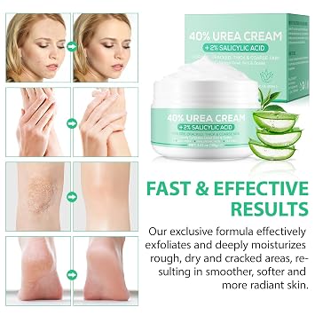 Urea Cream 40 Percent For Feet Maximum Strength,40% Urea Cream Plus 2% Salicylic Acid with Hyaluronic Acid,Tea Tree,and Aloe Vera for Foot and Hand - Deep Moisturizes,Callus Remover 3.53 oz