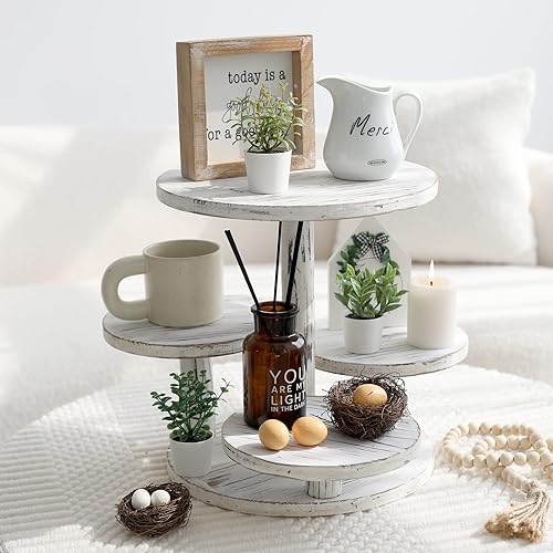 Miniatura 9 de SwallowLiving Soporte de madera para cupcakes de 3 niveles, rústico, encalado, escalonado, elevador de exhibición de cupcakes, semicírculo, blanco,