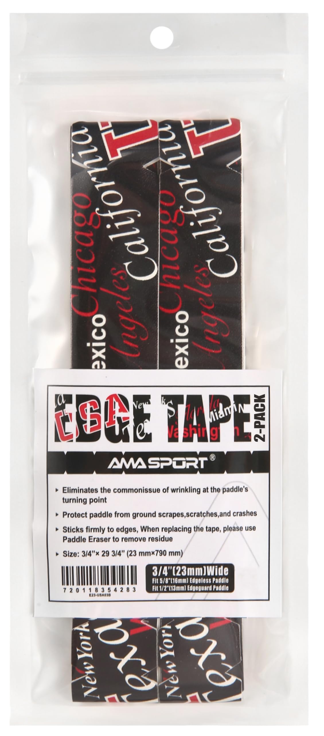 PICKLETECH Pickleball Paddle Protection Tape - Pickleball Paddle Edge Guard Tape - Racket Edge Protection Tape -Fit Perfectly Curved Edge -USA Citys Name Black