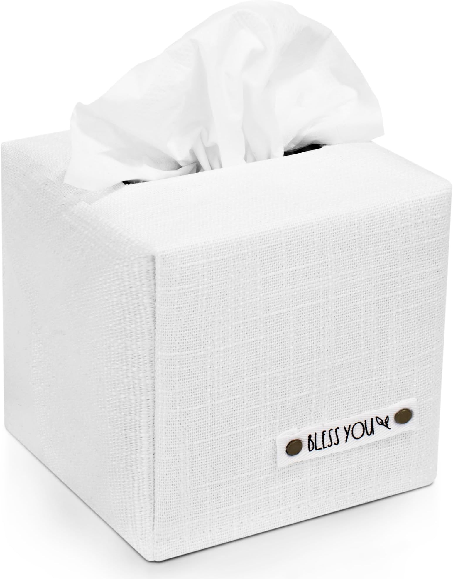 KIBAGA Stylish Tissue Box Cover - This White Linen Holder Instantly Covers Your Square Tissue Boxes - The Perfect Cube Cover for Your Bathroom and Home