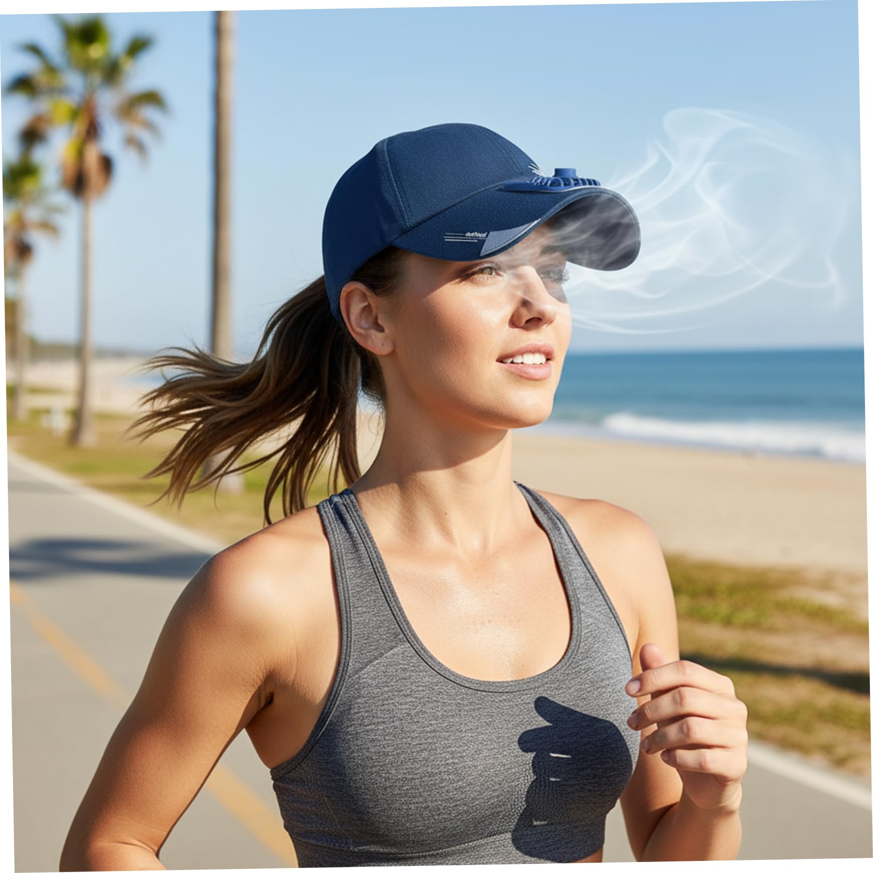 Casquette avec ventilateur intégré pour l'extérieur casquette rafraîchissante avec flux d'air puissant de baseball de protection solaire pour l'été les voyages et le sport (bleu).