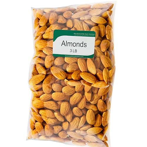 Exotic Nutrition Almendras crudas  Sin sal, sin cáscara  Bocadillo saludable para ardillas (3 libras)