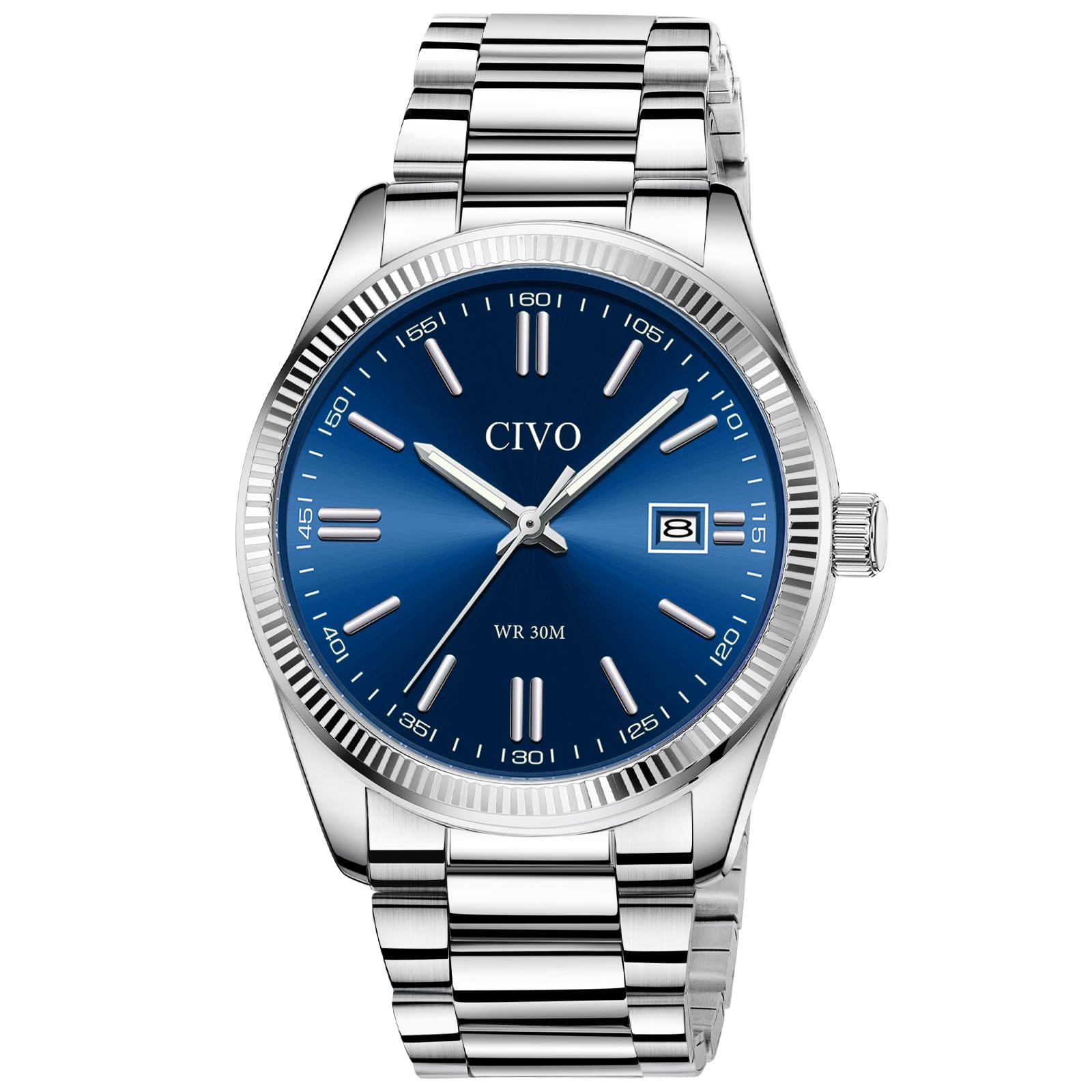 CIVO Analog Mens Watches Silver: Wrist Watches with Date Easy to Read - Dress Stainless Steel Watch for Men Gifts for Husband Father at Birthday Anniversary