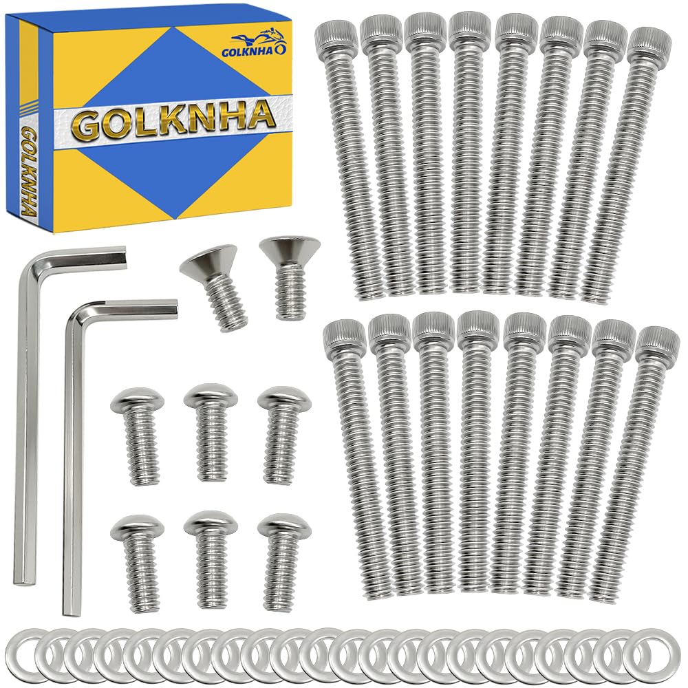 GOLKNHA 304 Stainless Steel Clutch Primary Cover Bolt Kit for Sportster 883 1200, Iron Supe Forty Eight Low Roadster OEM #943 4820A 41191-74A
