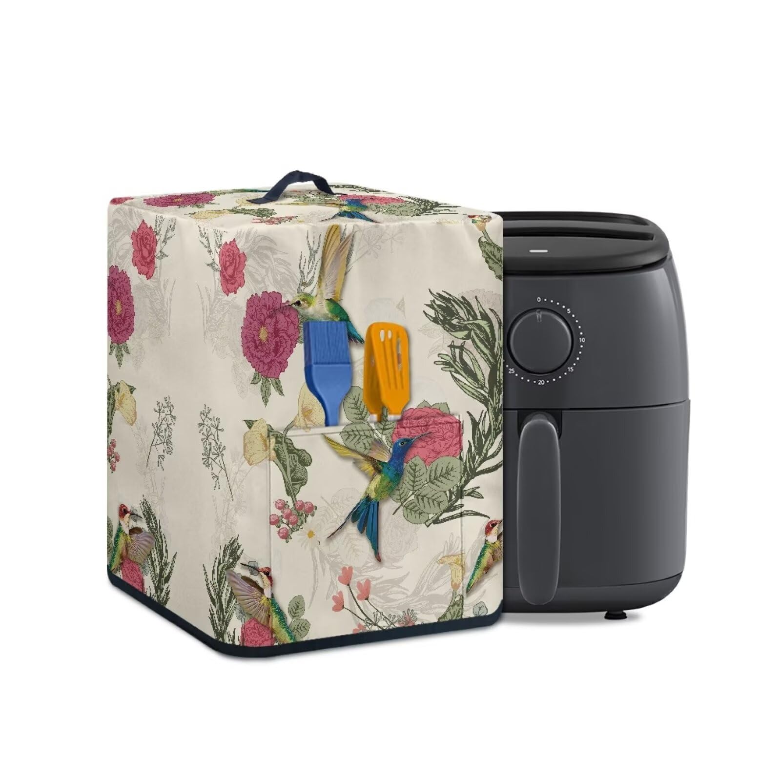Cozeyat Art Hummingbird Air Fryer Cover with Storage Pockets for 5-6 Quart Fryer Small Appliance Dust Covers for