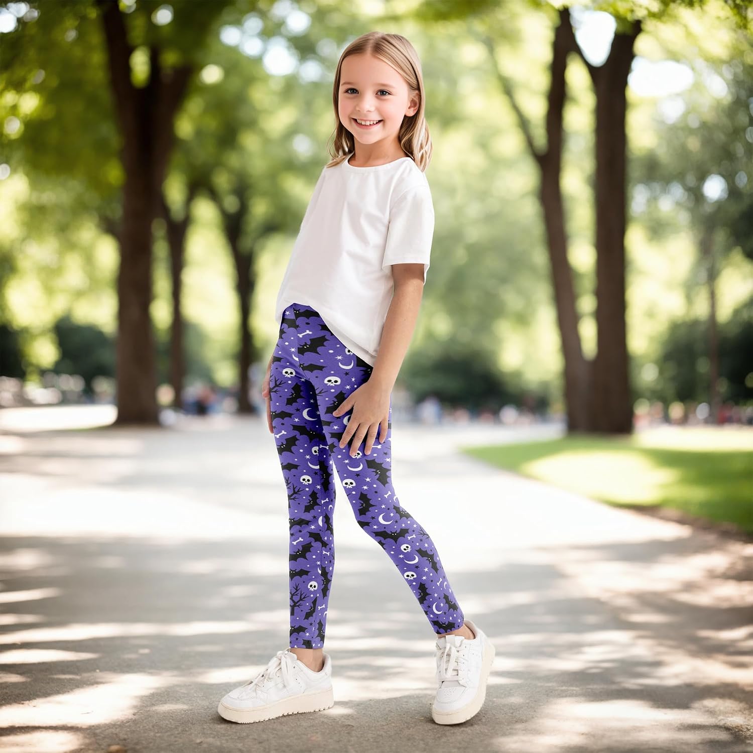 Pack of 3 Little Girls Printed Leggings for Halloween Christmas Athletic Long Pants Lightweight Activewear