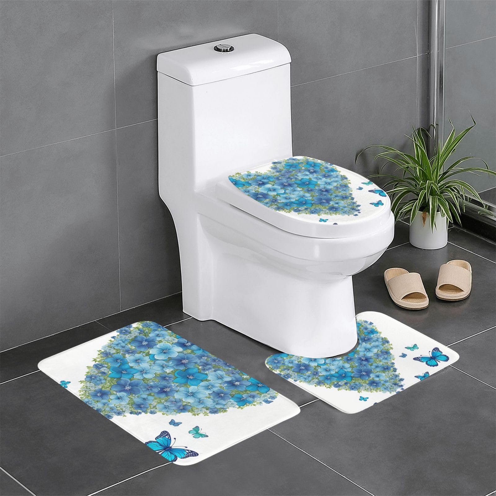 Tapis de bain fleurs bleues cœur pour une douche douce et sûre