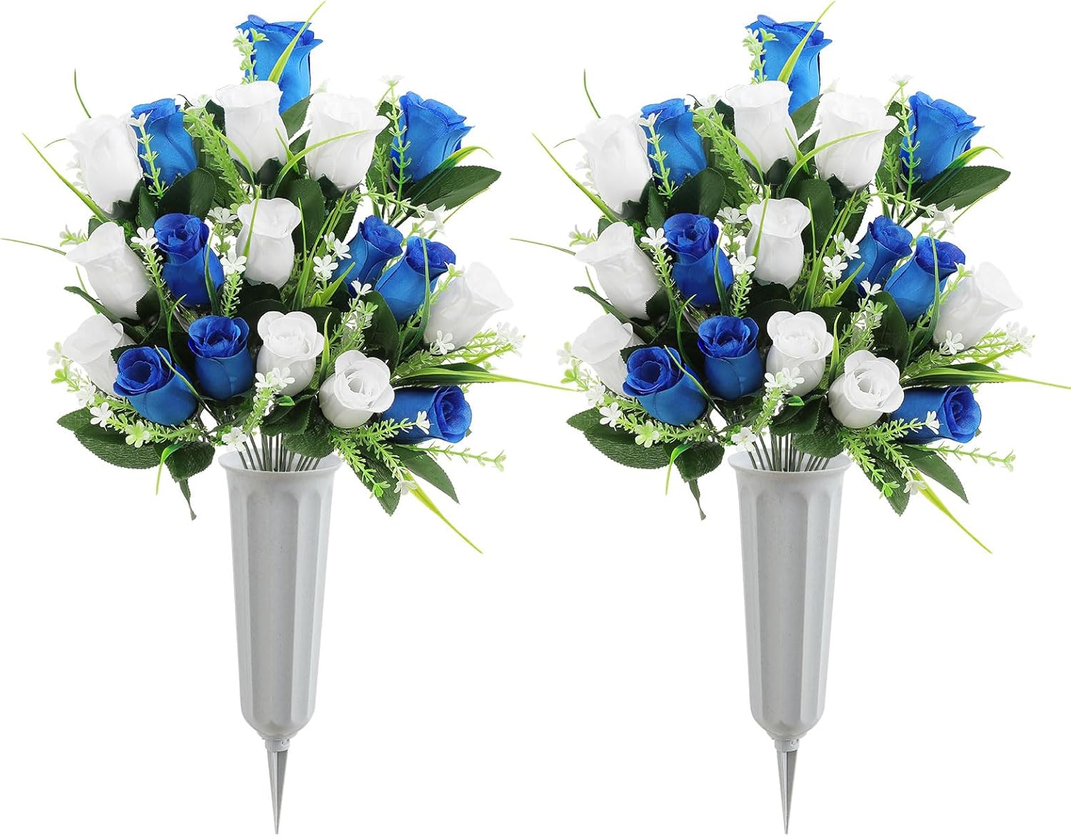 U'Artlines 2 Sets Artificial Cemetery Flowers with Vase, Outdoor Grave