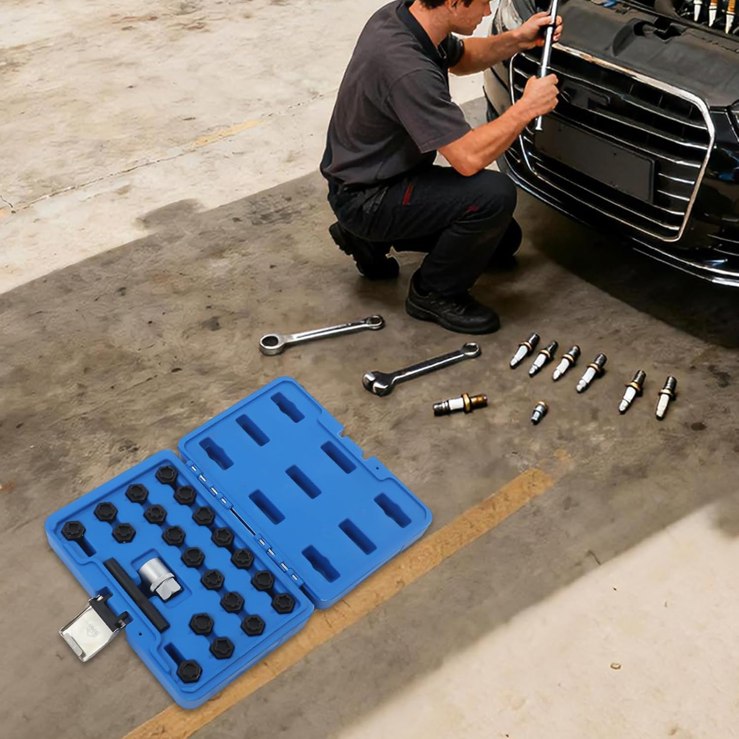 LYNICESHOP Car Wheel Lock, 22Pc Wheel Locking Key Anti-Theft Removal Set - Key Lock - Black