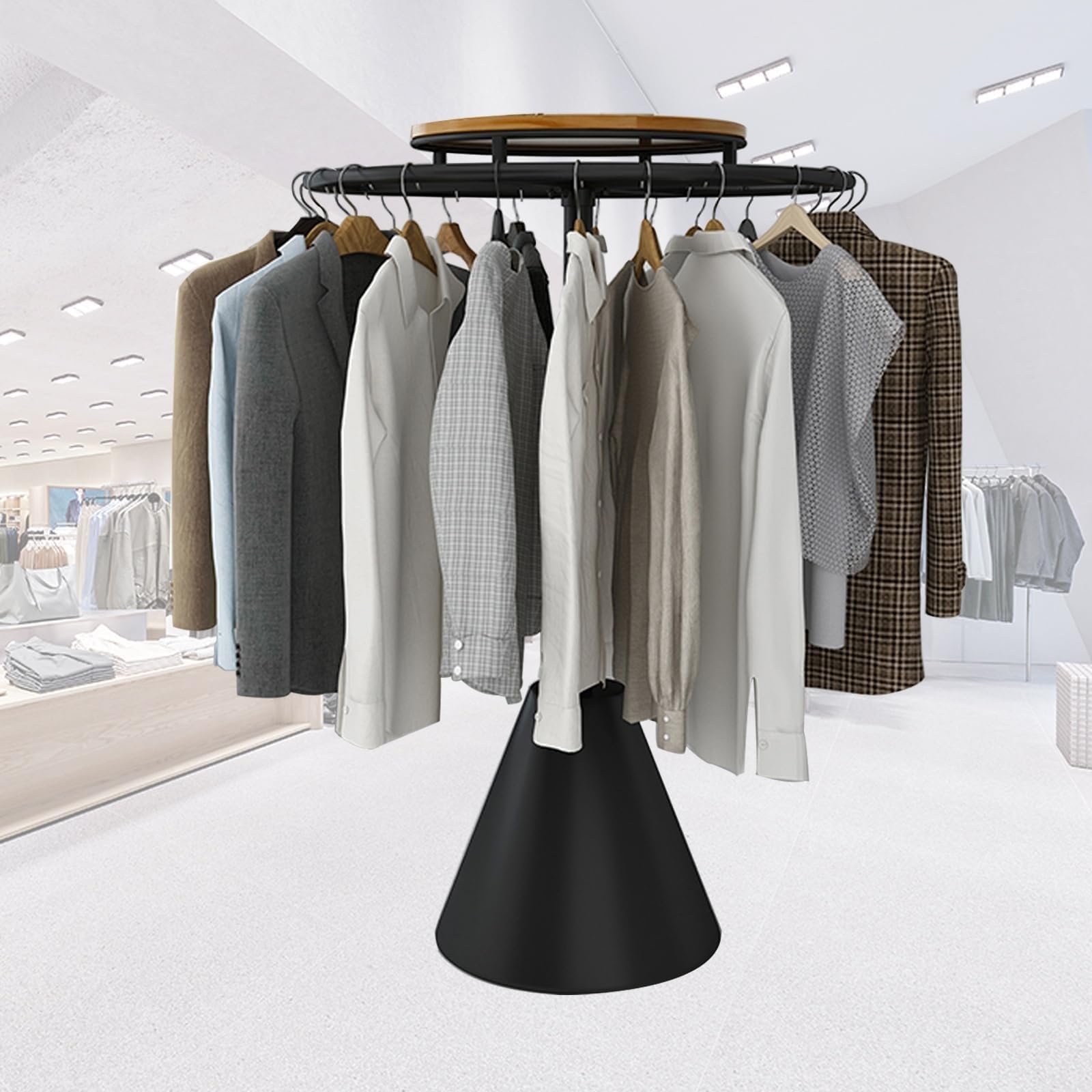 FGXHHS Rotatable Round Clothes Rack, Heavy Duty Floor-Standing Garment Display for Boutiques and Retail Stores