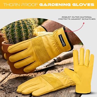 WESTWOOD FOX Thorn Proof Gardening Gloves Premium Leather Work Gloves with Adjustable Elastic Wrist, Heavy Duty Garden Gloves for Rose Pruning, Weeding, Digging, Planting, Gifts for Men & Women