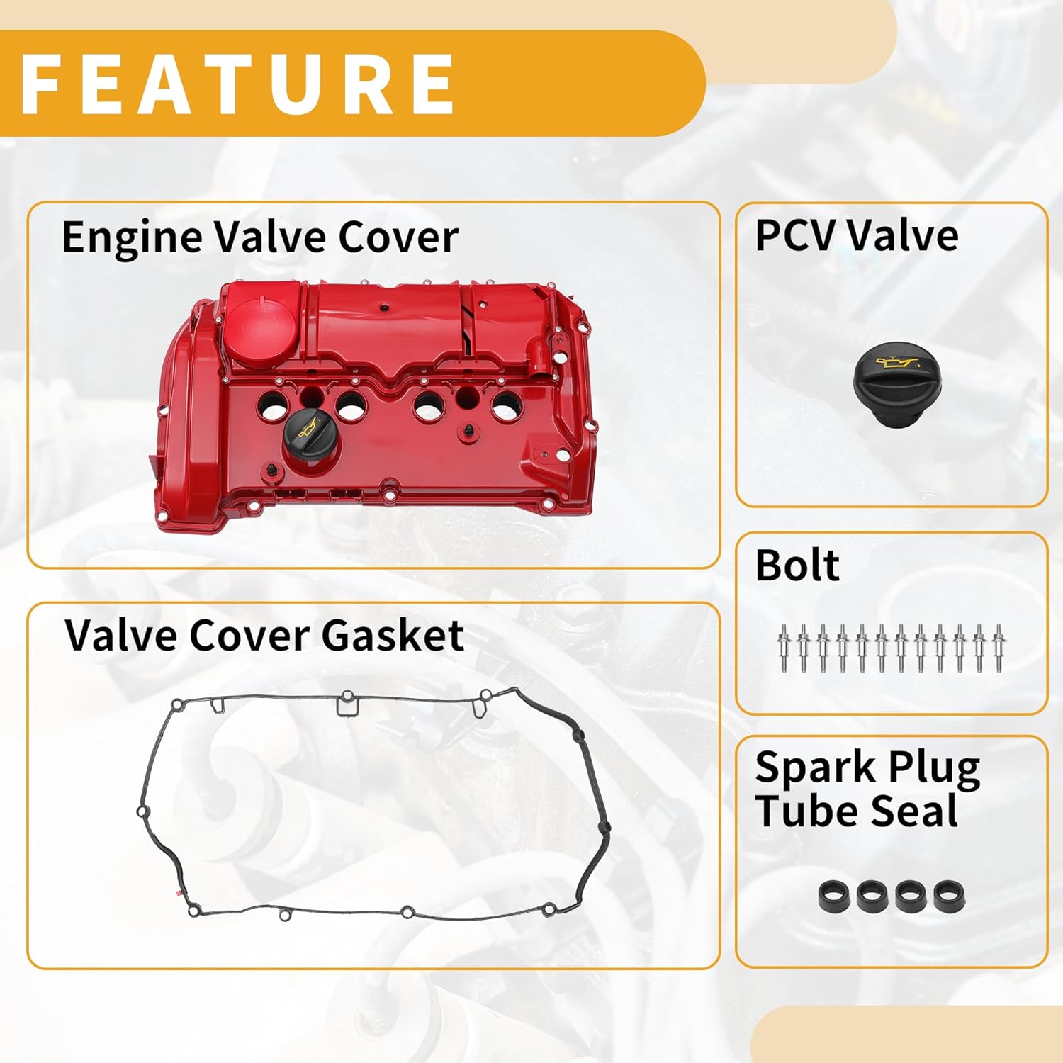 Engine Valve Cover No.11127646552/0248S7 Front Rocker Cover for Mini Cooper 1.6L 2007-2015 Aluminum Alloy Red W/ith Gasket Bolt Oil Cap PCV Valve