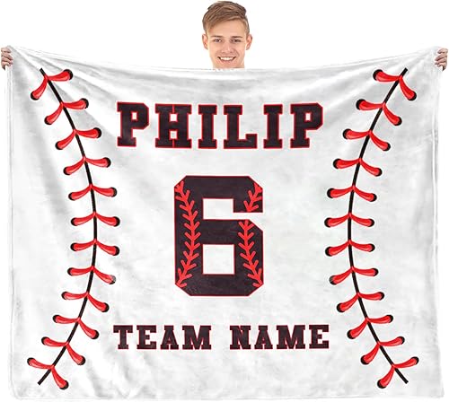 Miniatura 17 de Mantas de béisbol personalizadas con números de nombre, mantas de franela personalizadas para juegos de equipo de béisbol, regalos para niños,