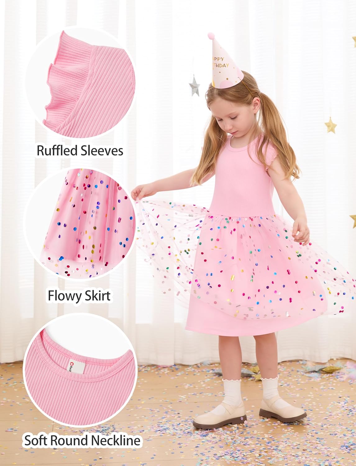 PATPAT Girl's Tulle Dress Tutu Party Birthday Poster Formal Fancy Flower Princess Dresses - Image 6