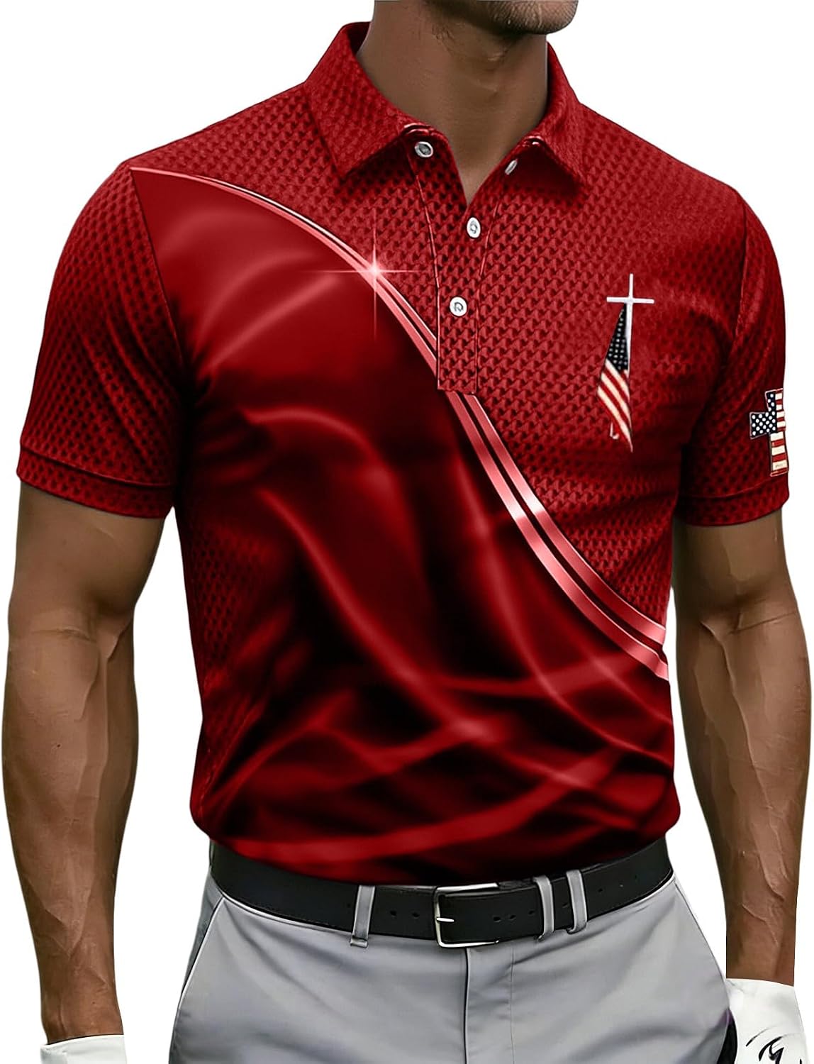 Mens American Flag Polo Shirt 4th of July Outfits Jesus Faith Tee Plus Size Patriotic Tops Men Christian Cross Tshirt