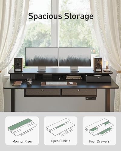 Miniatura 5 de FEZIBO Escritorio Eléctrico de Pie Resistente Ajustable en Altura con Cajones, Mesa de 48 x 24 Pulgadas con Estante de Almacenamiento Grande,