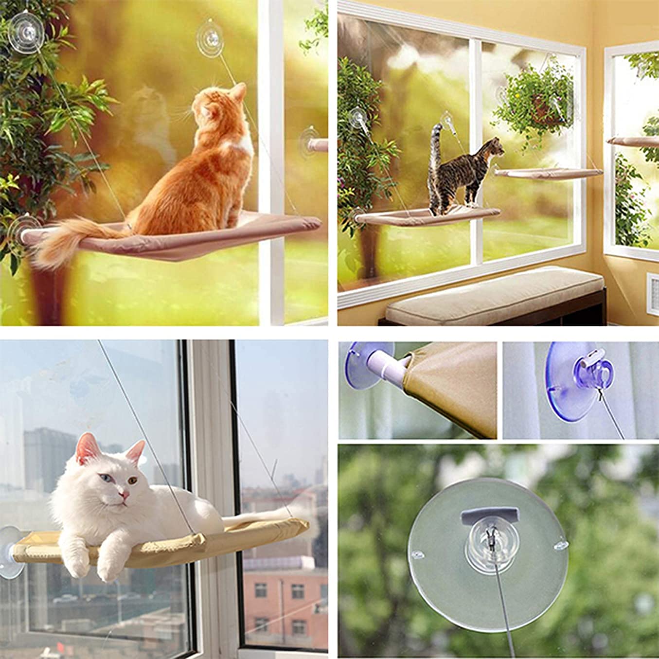 Hamaca para Gato Hamaca Ventana de Gato Hamaca para tomar el sol para gatos montada en la ventana, cama colgante para mascotas con ventosa y manta negra para mascotas para percha para gatos GXBCS 1115