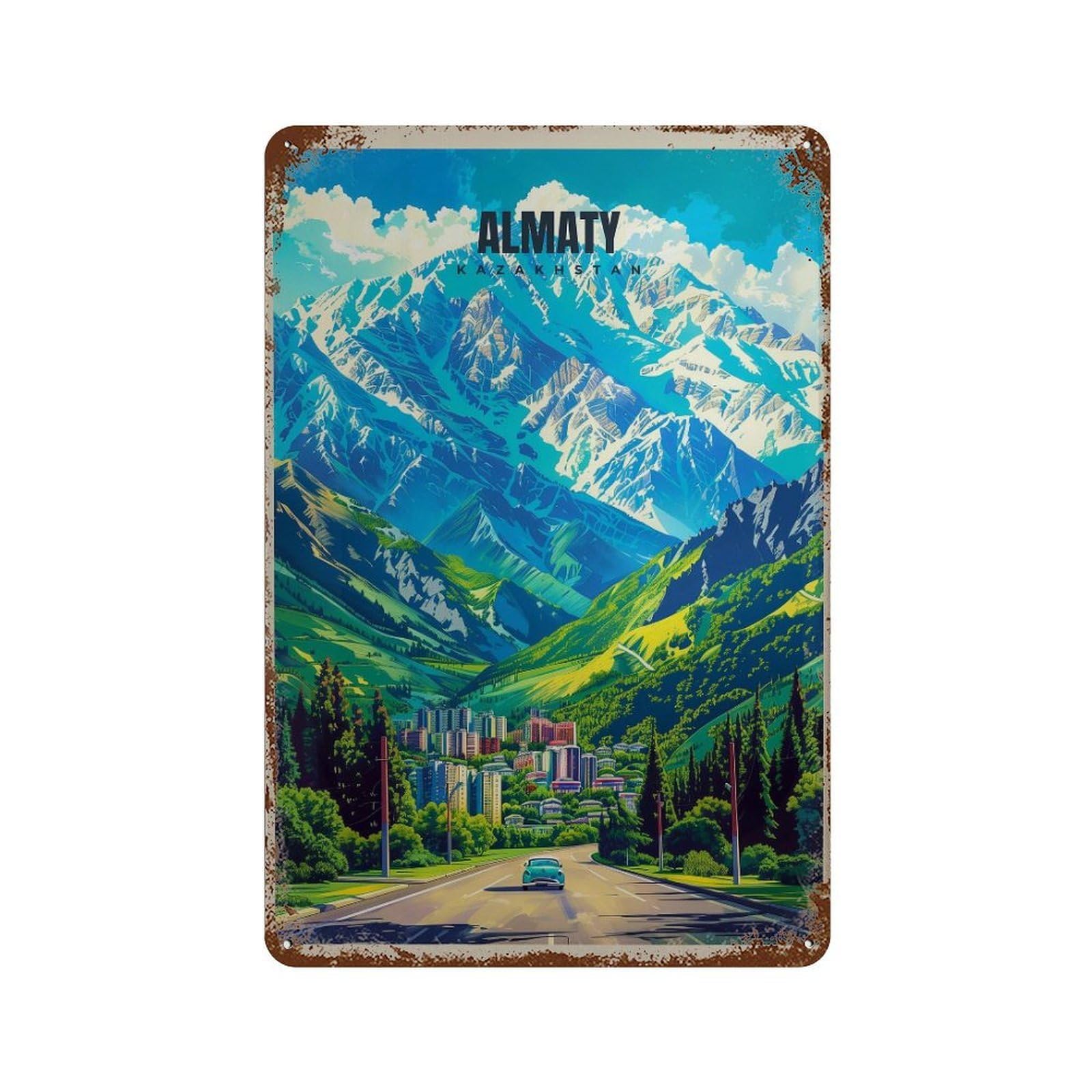 xiaoxiaoshen Almaty Kazakhstan Travel Vibrant Cityscape Wall Decor Art Metal Tin Poster Modern Home Decor Art Home Bar Shop Decorations Vintage Sign 30x20cm