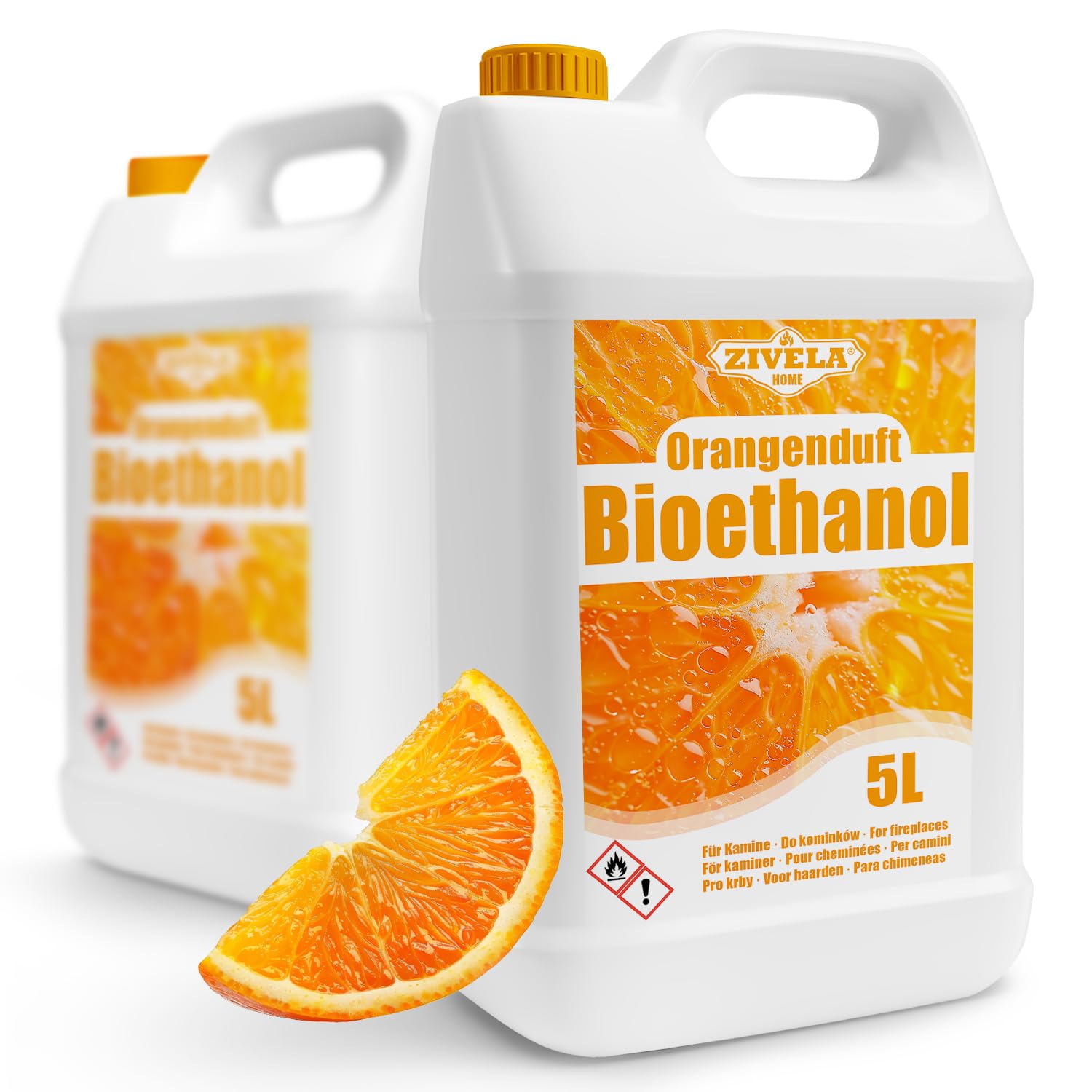 Bioetanol 96,6% 10L | Bio Alcohol Orange Aroft 96,6% 2x5L | Bioetanol para chimenea, chimenea de mesa, chimenea de bioetanol | Bioetanol Naranja | Combustión limpia, sin humo, llama viva y estable
