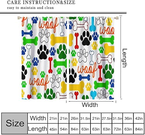 Miniatura 43 de Cortinas opacas con estampado de patas de perro, estampado de patas de perro y huesos, tratamiento de ventana, cortinas con aislamiento térmico