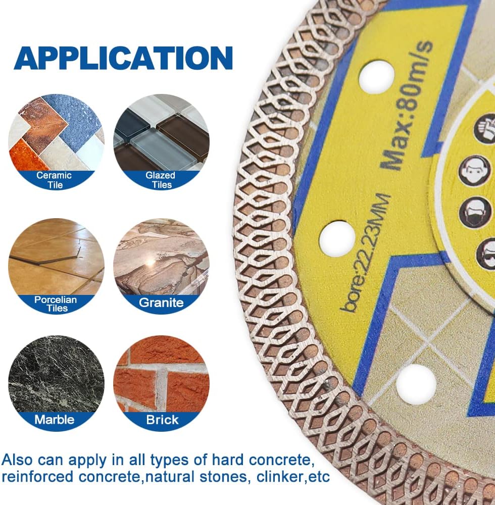 HIGHDRIL Diamond Saw Blade - 2pcs 4 1/2 Inch Diamond Tile Blade Disc Cutting Porcelain Tile Ceramic Granite Marble Dry or Wet Use Circular Saw Blade with Turbo X Mesh