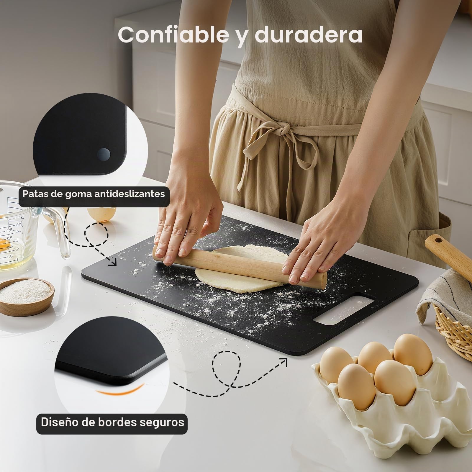 Tabla de Cortar de Fibra de Madera, Juego de 2 Wood Chopping Board, Apto para Lavavajillas, Alta Densidad, No Tóxico, Libre de BPA, Base Antideslizante, Ideal para la Cocina y Como Regalo
