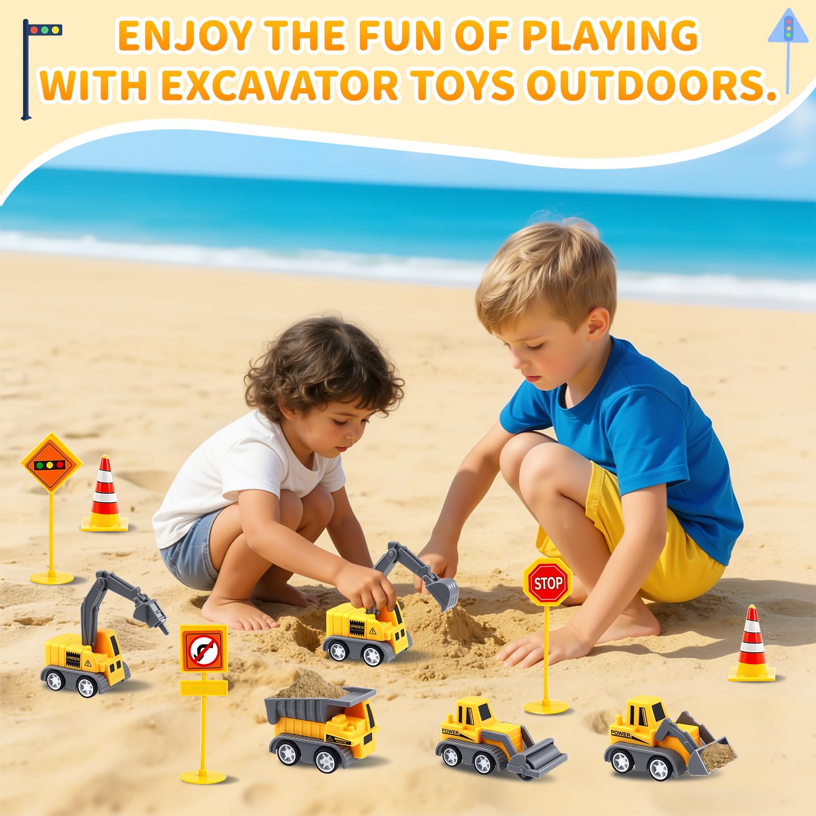 10 Piezas Excavadora Decoración para Tarta, Decoración de Cumpleaños con Excavadoras, Juguetes con Excavadoras para Cumpleaños de Niños y Niñas de 2, 3, 4 y 5 Años