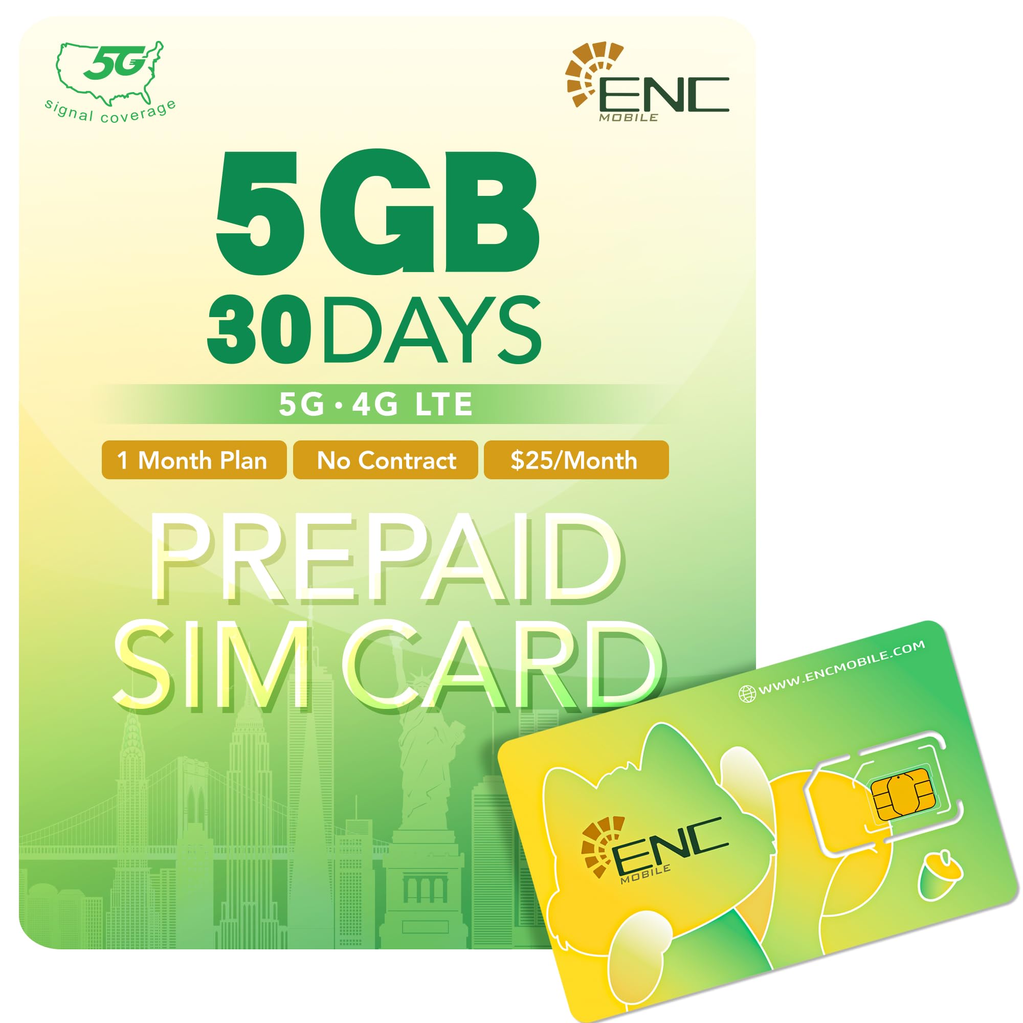 Prepaid SIM Card USA $25/mo - 5GB/Mo. 5G/4G LTE Data + One SIM Dual Number (US & China) + Unlimited US/China/Canada/Mexico Talk & Global Text, Wi-Fi Calling, 3 in 1 SIM Card Included