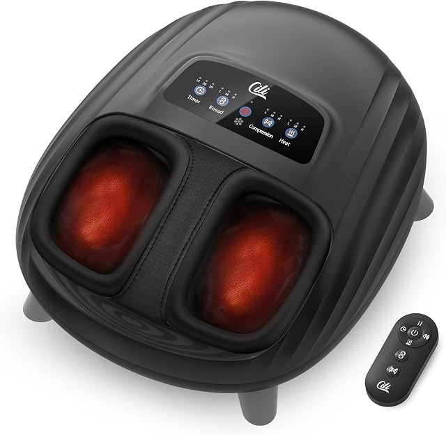 Foot Massager with Heat, Shiatsu Foot Massage Machine for Plantar Fasciitis Neuropathy, 3 Sole & Instep Heating Levels, 3 Intensity Adjustable, Up to Size 14, Gifts for Him Her