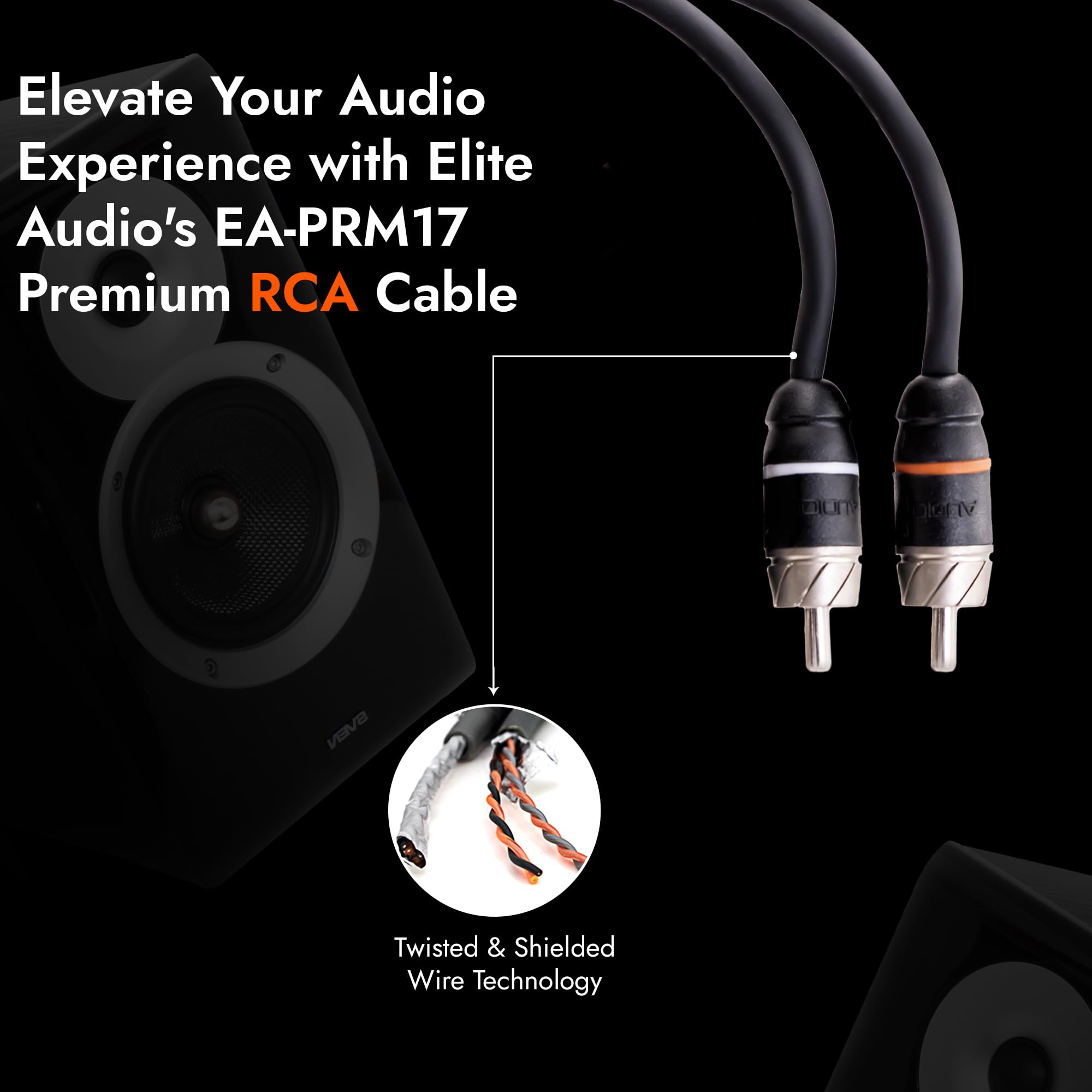 Elite Audio EA-PRM17 - Cable RCA de cobre libre de oxígeno de 2 canales, 17 pies, par trenzado macho a macho con reducción de ruido