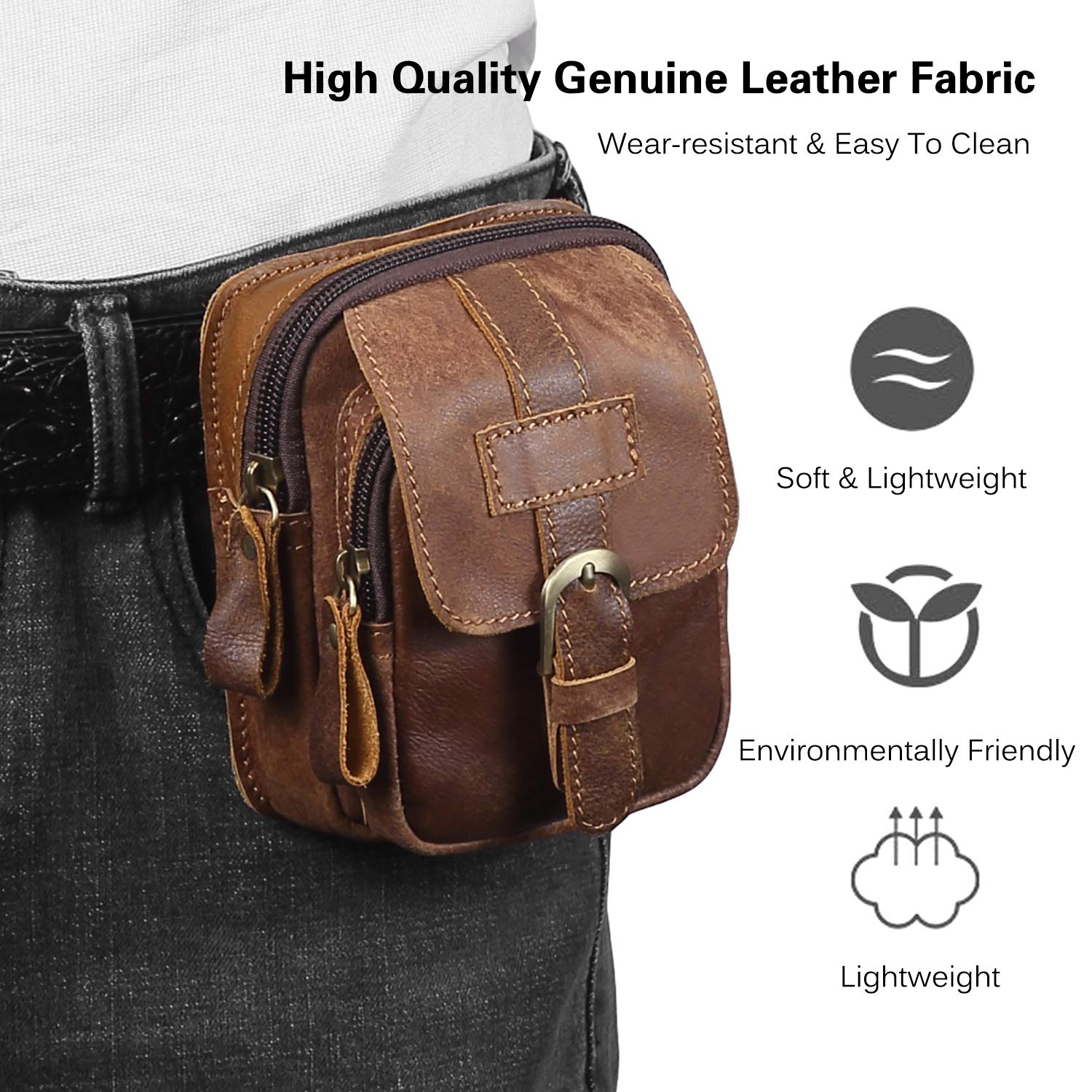 ADITAM Petit Taille Packs Hommes téléphone Taille Pochette en Cuir Fanny Pack étanche Voyage d'affaires Course à Pied Cyclisme Sport Ceinture Sac Marron Double The Comfort