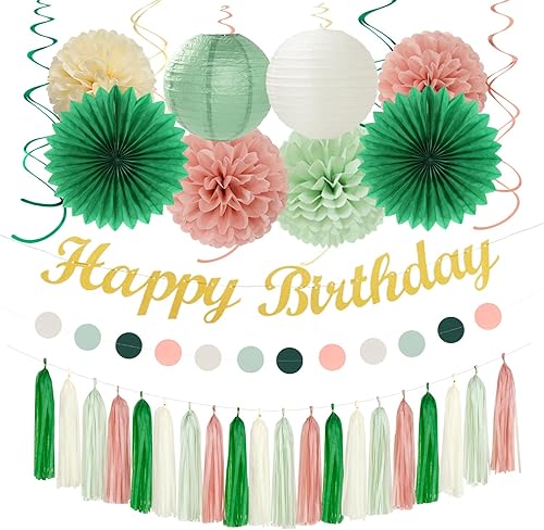 Miniatura 16 de Decoraciones de fiesta de primer cumpleaños de color naranja y melocotón, 31 piezas de 20 piezas para mujeres y niñas, faroles de papel bohemios con