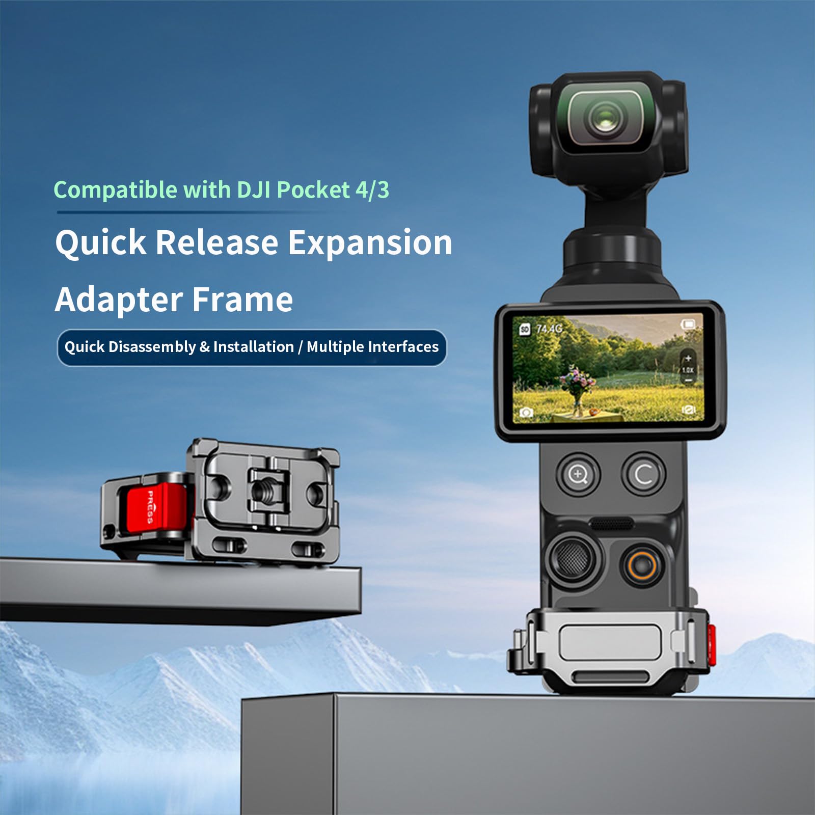 Podstawa adaptera rozszerzającego do DJI Osmo Pocket 4/3, metalowy wspornik montażowy, szybkie zwalnianie, adapter ramy przedłużającej z otworem na śrubę 1/4/zimną stopką/składany interfejs z