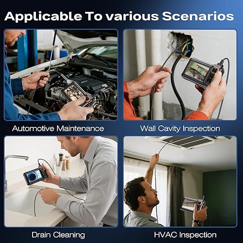 Endoscope Borescope Camera with Light, 4.3" IPS 1920P HD Inspection Camera, 7.9mm IP67 Waterproof with 8 Adjustable LEDs, 16.4FT Semi-Rigid Snake Cable for Sewer, Automotive Engine, Pipe, HVAC