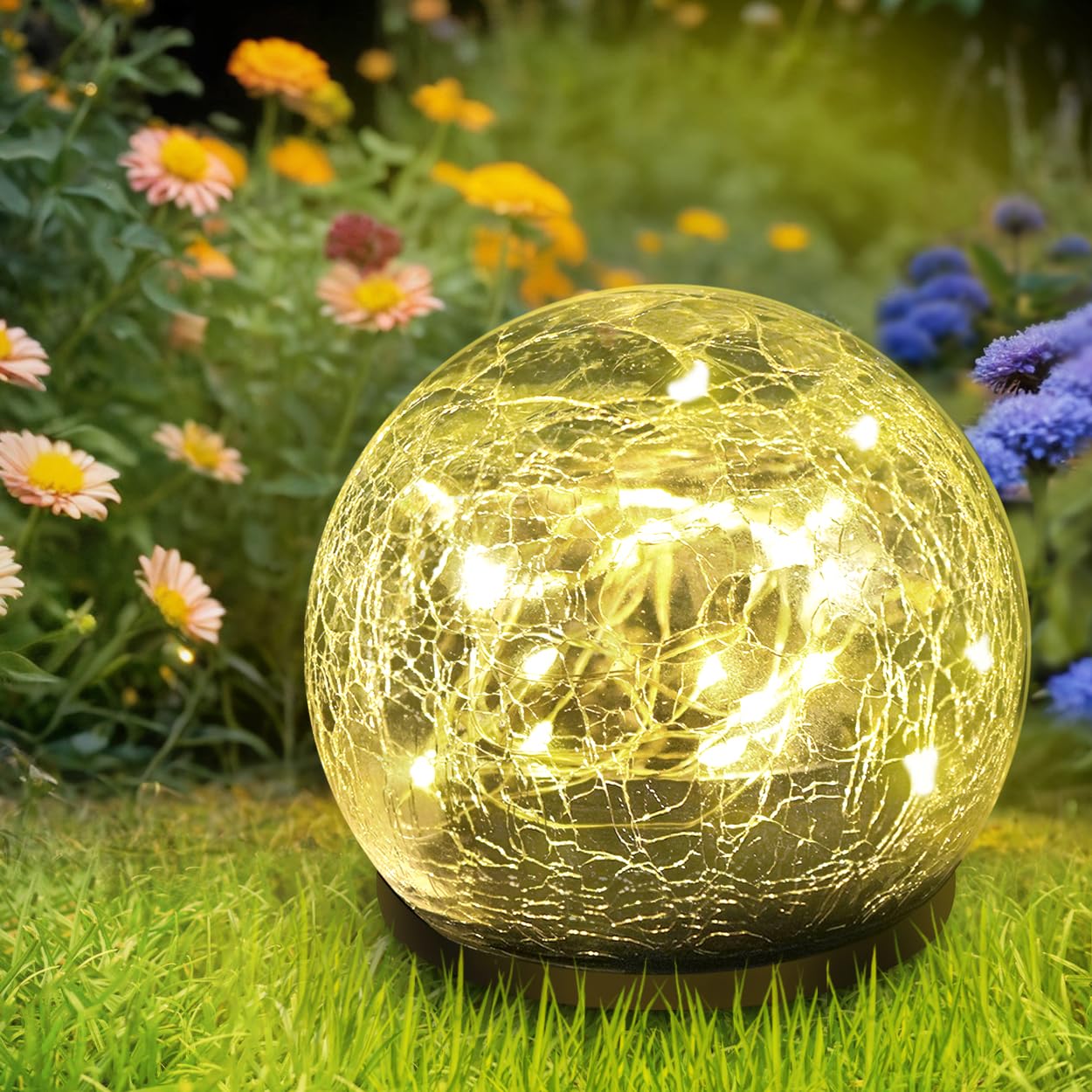 Anordsem Solarlampen für Außen Kugel Gartendeko: Wetterfest 12 cm Glaskugel-Lampe mit Sprung - Warmweiß Bodenleuchten Draußen Statue Balkon Deko - Geschenke Weihnachtsdeko für Frauen