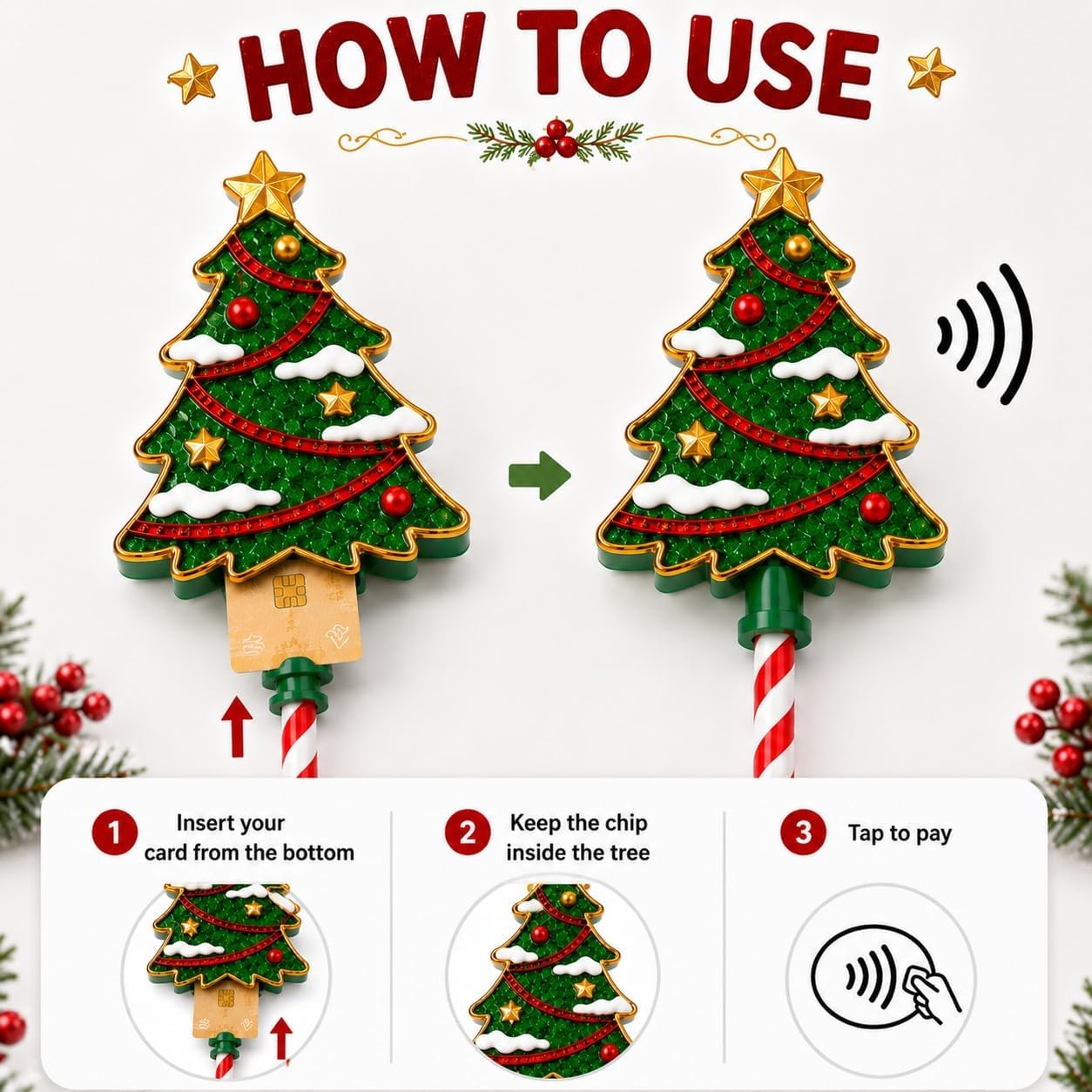 Christmas Tap Wand Credit Card NFC Tap to Pay Wand – 10 Designs Festivi