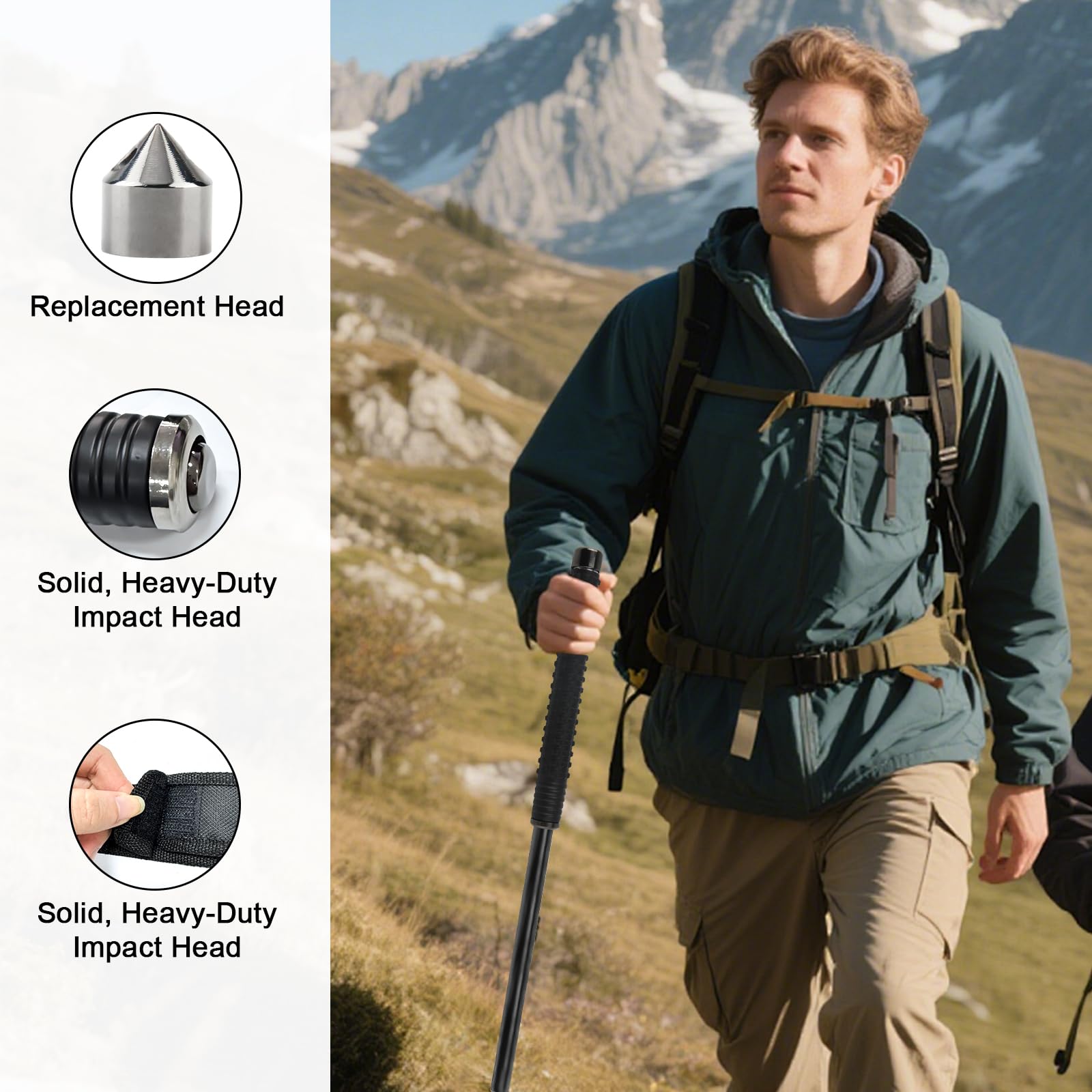Multifunktionale Teleskop Wanderstöcke, 64cm, Verstellbar, Robuste Stahllegierung, Walking Stöcke für Wandern, Bergsteigen, Camping & Skifahren, mit Trageschlaufe und Aufbewahrungstasche, Schwarz