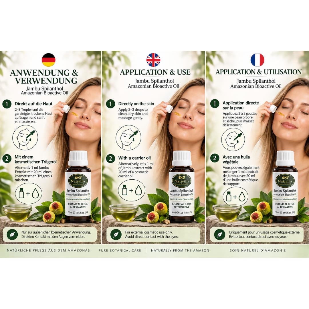 Nativilis Jambu Spilanthol Amazonian Bioactive Oil – Spilanthes Acmella Oleracea Extrakt – Botanischer Extrakt – 30 ml