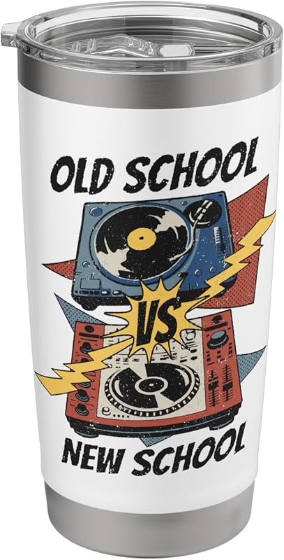 DJ Old vs New School Tocadiscos de vinilo Compact Disc Jockey CDJ Vaso aislado de acero inoxidable