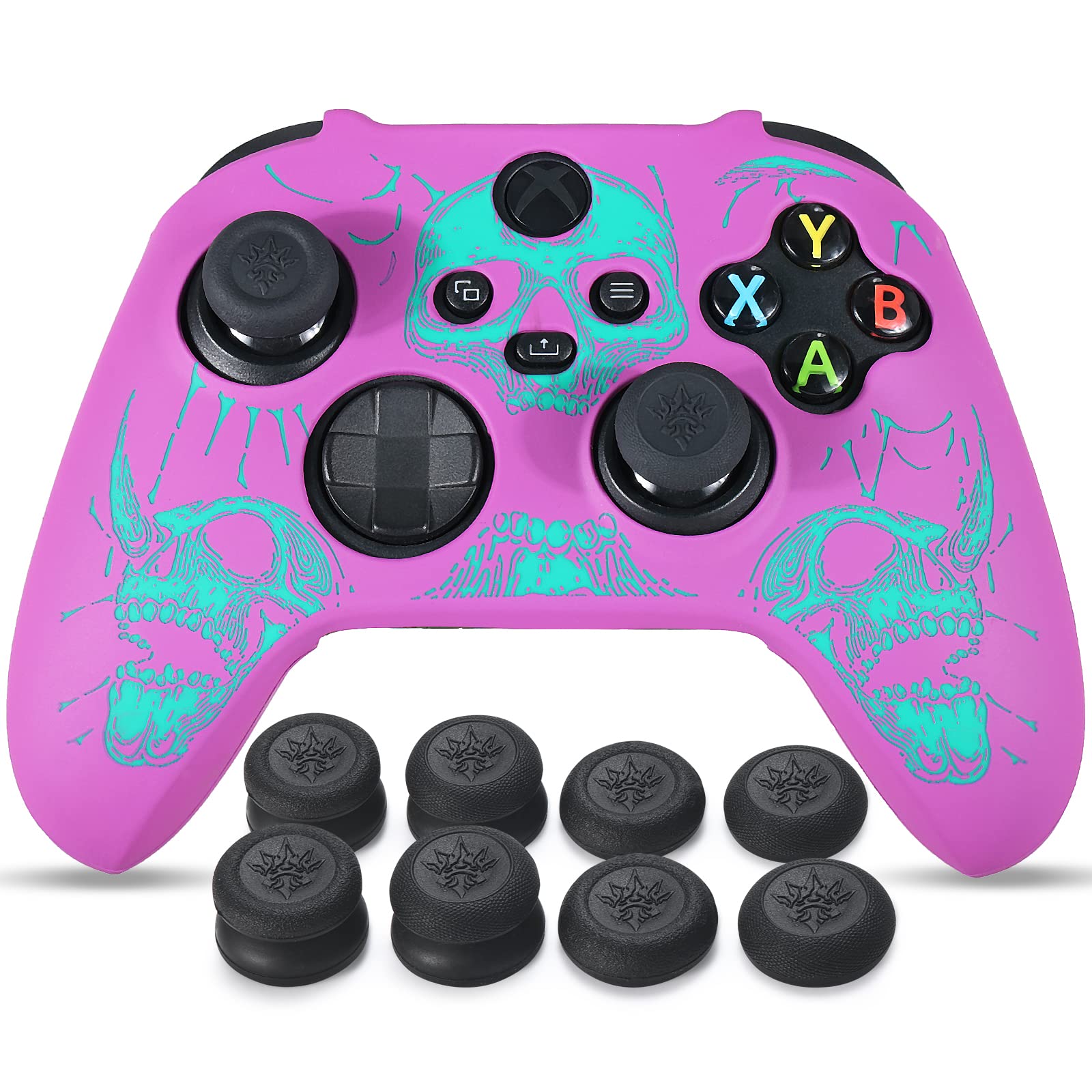 YoRHa Silicone Rubber Back Dots Carving Customizing Skin Cover for Xbox Series X/S Controller x 1(BH Green) with Pro Thumb Grips x 10 — view 17