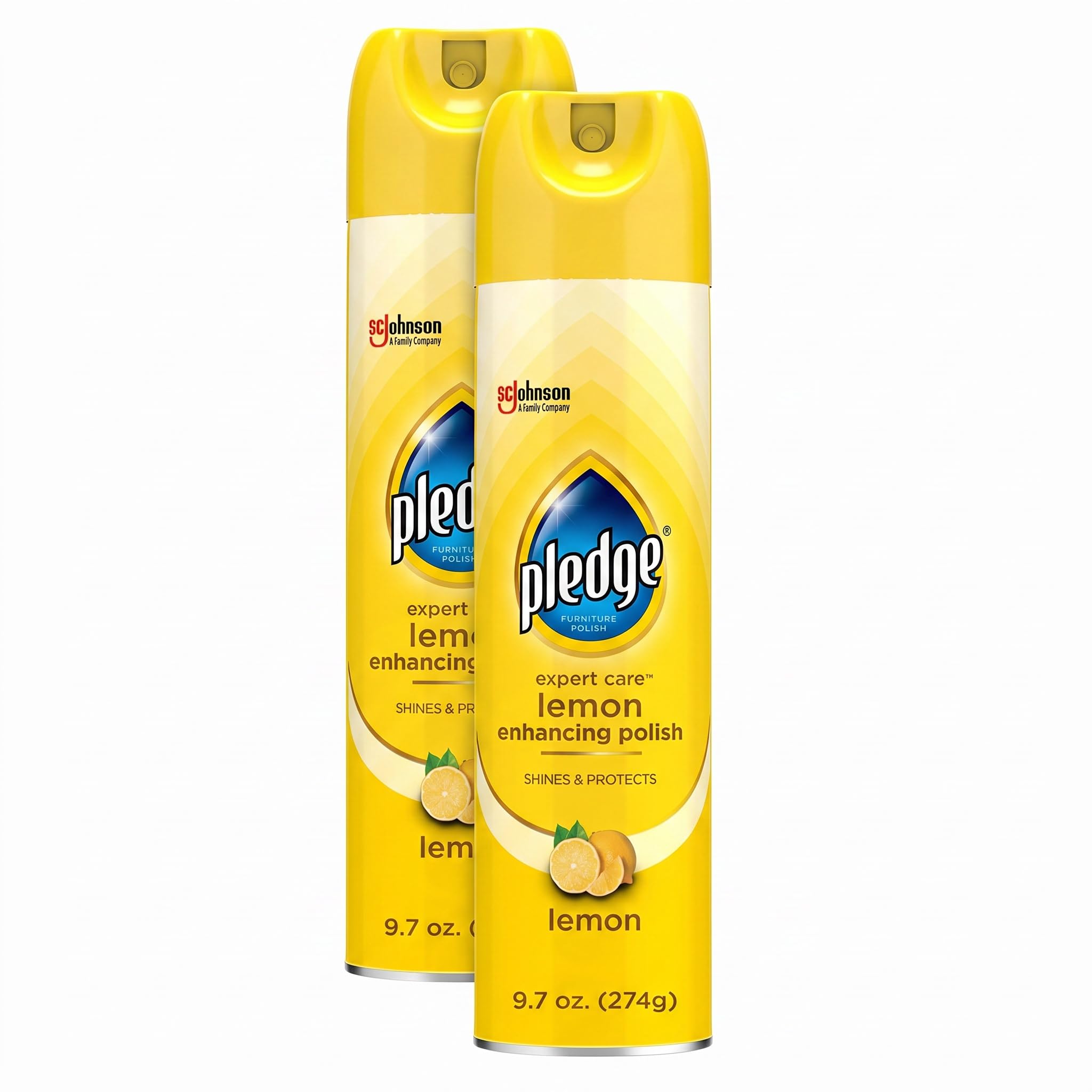 Pledge Enhancing Polish Spray, Wood Furniture &amp; Stainless Steel Polish, Remove Dust and Fingerprints, Fast Shine and Protect, Prevent Scratches &amp; Knicks - Lemon Scent, 9.7oz (Pack of 2)