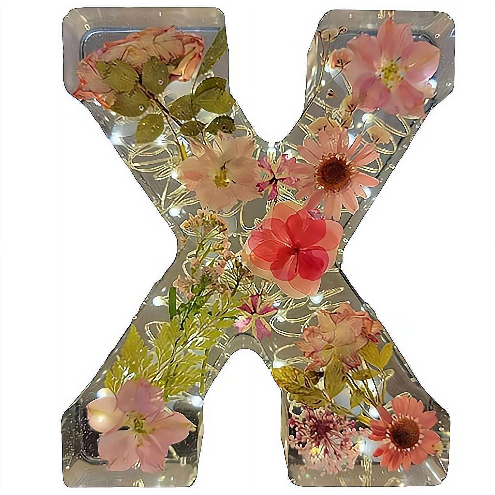 Resin Ornament Kit, Resin Letters with Flowers, Dried Floral Resi N Night Light Letter with LED Lights, Endless Custom Decor Possibilities (X)