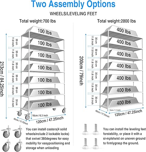 Miniatura 3 de Estantería de panel de metal NSF de 7 niveles y 2800 libras de capacidad, estante de almacenamiento ajustable resistente con ruedas de 5 pulgadas