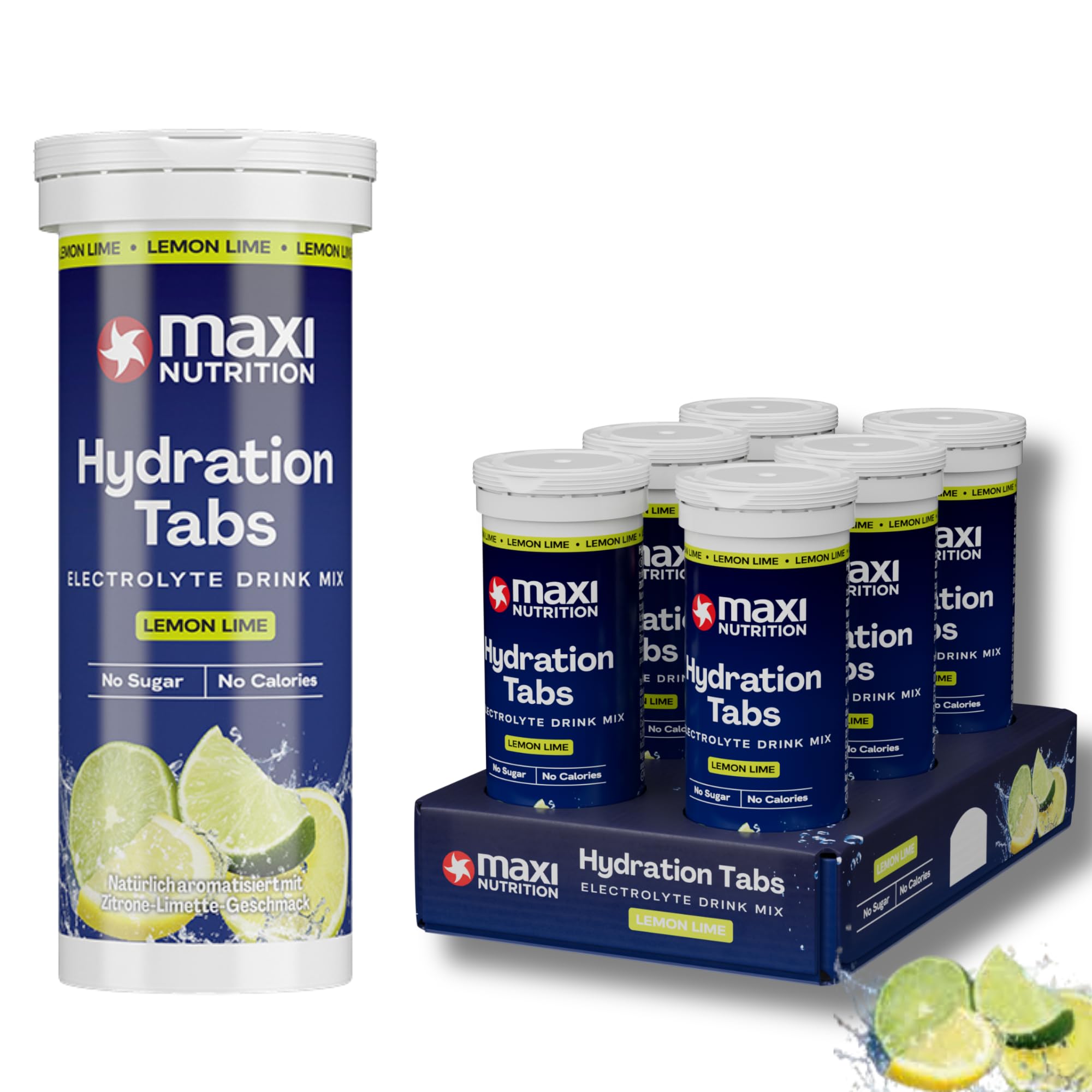 MaxiNutrition Hydration tabs, Lemon Lime, Zero Sugar| Effervescent Electrolyte Tablets| for Improved Hydration and Recovery | Suitable for Vegans and Vegetarians | 6 x10 Tablets (6 Pack)