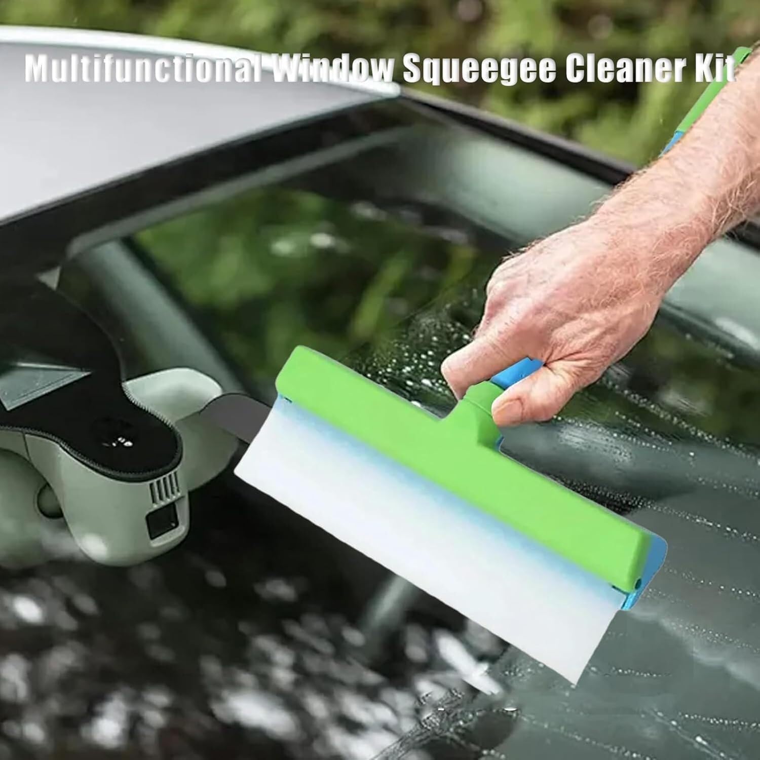 Window Squeegee, Window Cleaning Kit Squeegee, Recyclable Silicone Cleaning Tools with Silicone Squeegee & Microfiber Scrubber for Shower Glass Door Car (Green) 12029q(Green)
