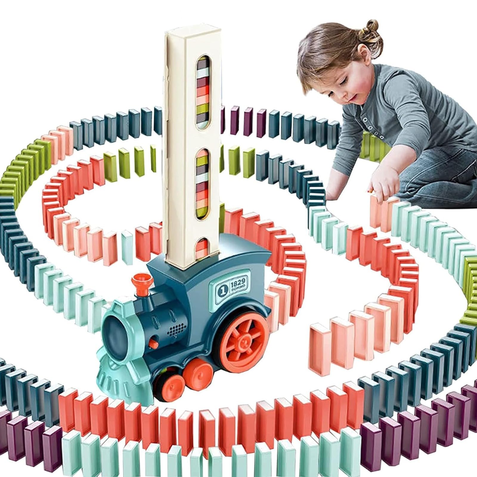 SDMAX Train Toy Set With 100pcs Domino Blocks, Electric Train With Sound, Easy To Use And Assemble, Durable Construction, Portable And Lightweight