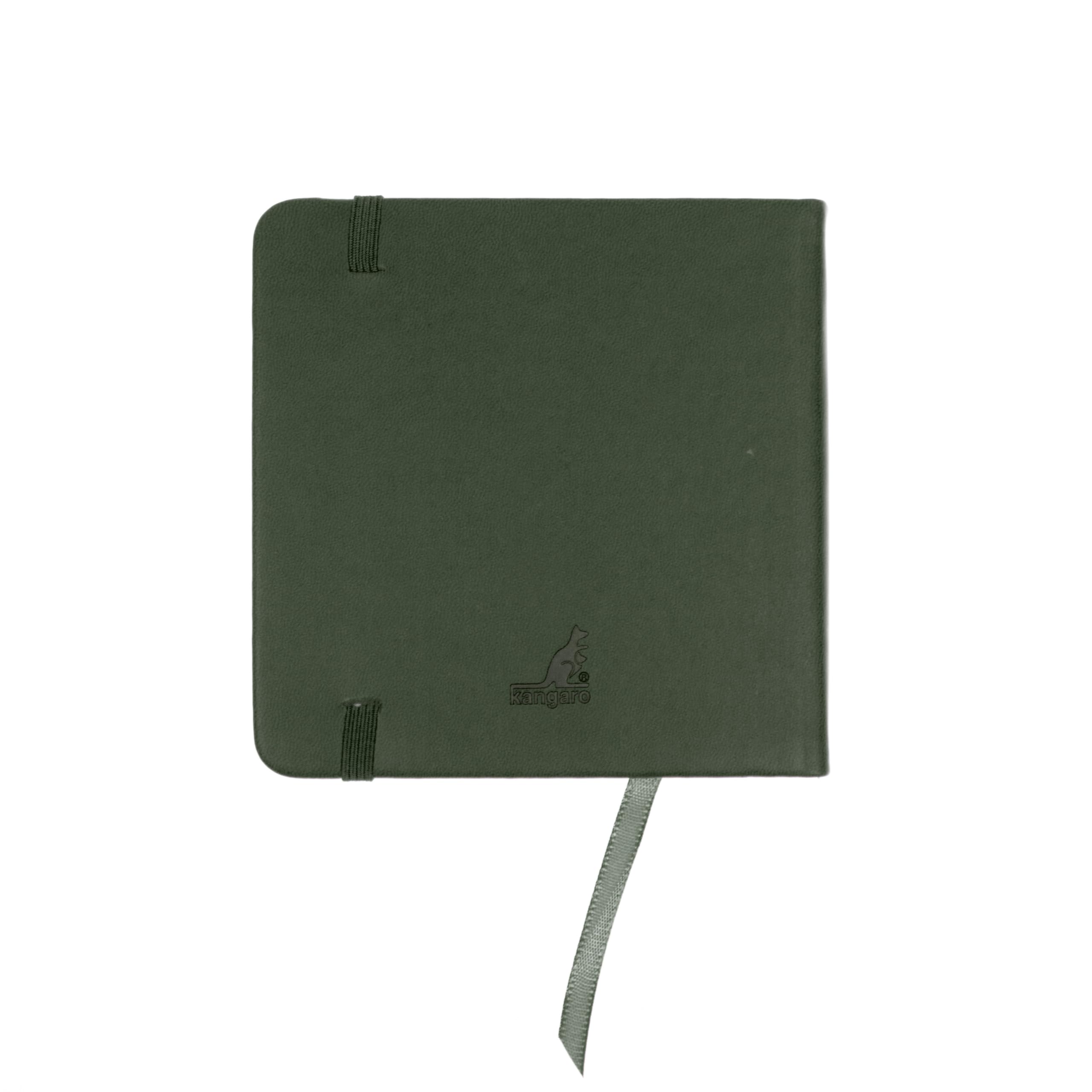 Cuaderno de dibujo de arte Kangaro 12x12 cm Forest Green PU tapa dura 80 hojas 140 gramos papel crema con banda de goma y lazo