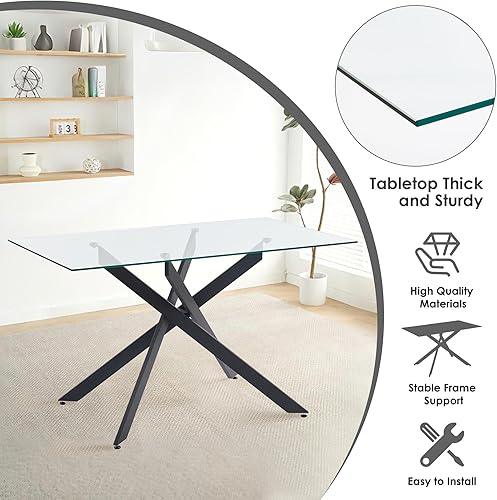 Miniatura 7 de Juego de mesa de comedor de 7 piezas para 6, mesa rectangular moderna de cristal con 6 sillas tapizadas de cuero, juegos de mesa y sillas de comedor