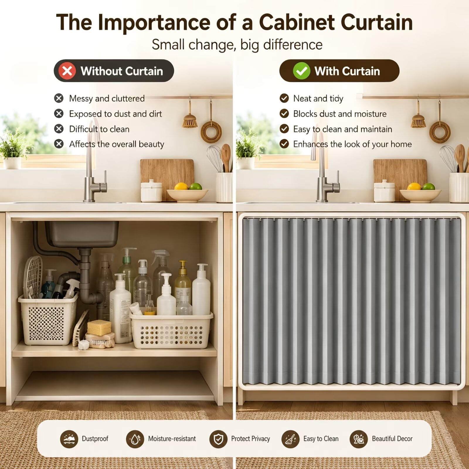 Tende per Armadio a Muro Senza Ante in Lino W100 x H80cm Grigio